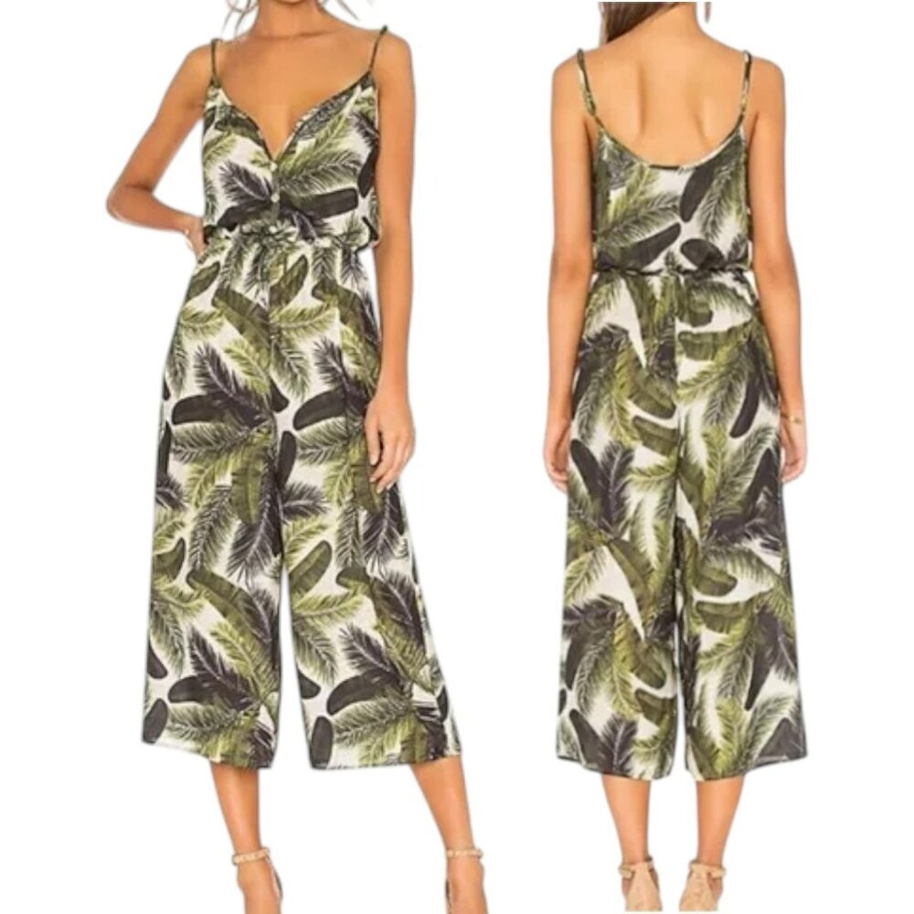 Show Me Your MuMu Dree Playsuit Fronds Of Mine Pattern - Green on Ivory - L